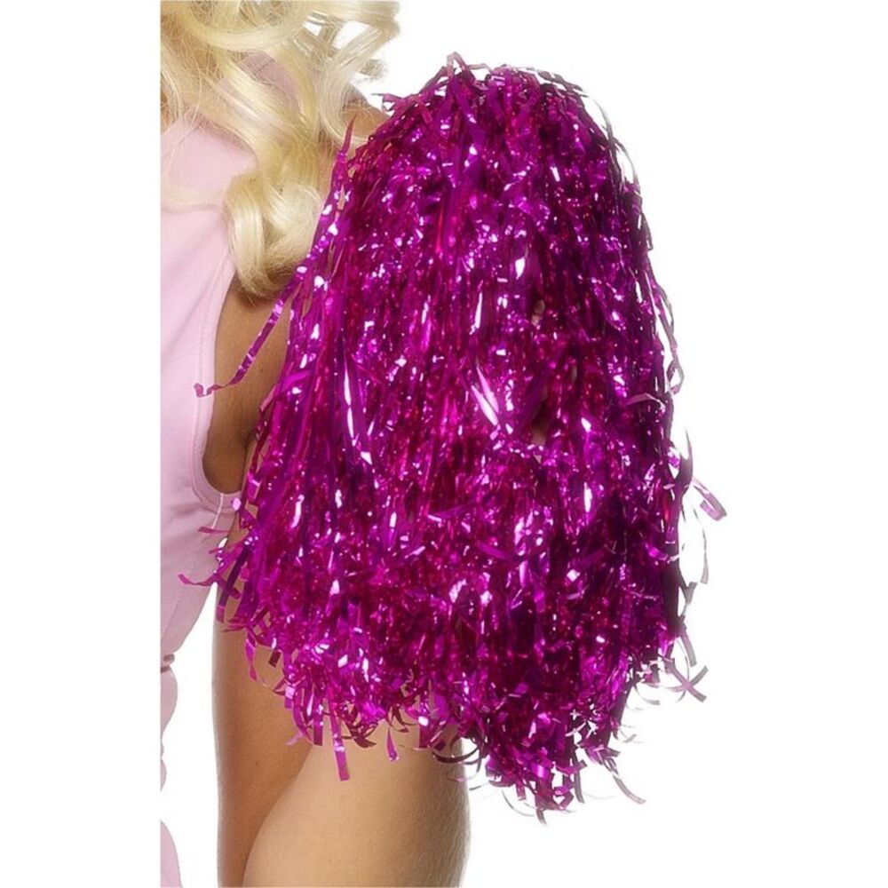 Smiffys Metallic Pom Poms (Pack of 2) / Pink